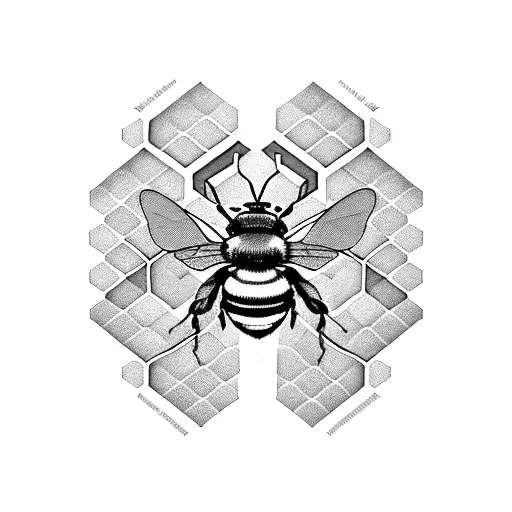 hexagons with a bumblebee, violet and primrose flowers tattoo design idea