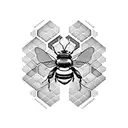 hexagons with a bumblebee, violet and primrose flowers tattoo design idea