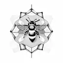 hexagons with a bumblebee, violet and primrose flowers tattoo design idea