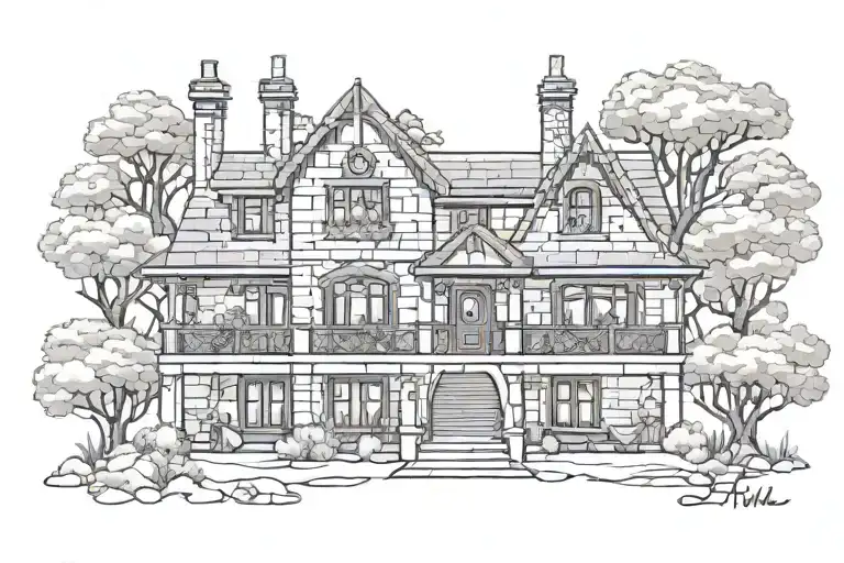 brick villa tattoo design idea