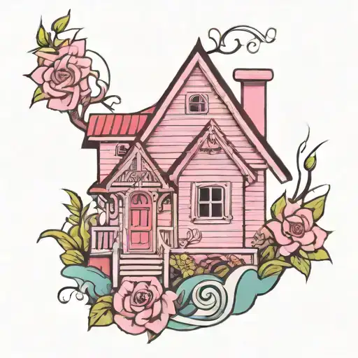 pink house tattoo design idea