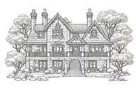 brick villa tattoo design idea