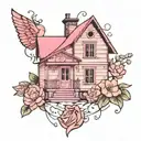 pink house tattoo design idea