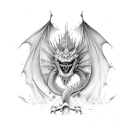 Dragon breathing fire underwater tattoo design idea