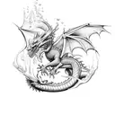Dragon breathing fire underwater tattoo design idea