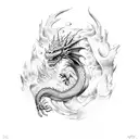 Dragon breathing fire underwater tattoo design idea