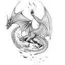 Dragon breathing fire underwater tattoo design idea
