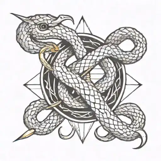 Gordion knot as snake with sword piercing tattoo design idea