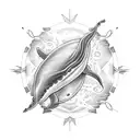 whale and wasp with alice in chains logo in the center tattoo design idea