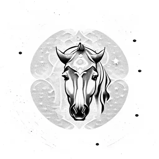 arabian horse, bull, van gogh's starry night, yin-yang symbol tattoo design idea