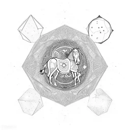 arabian horse, bull, van gogh's starry night, yin-yang symbol tattoo design idea