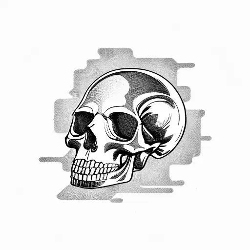Incorporate a skull into a futuristic cyberpunk cityscape tattoo design idea