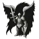 a knight holding a sword and has one demon wing and one angel wing  tattoo design idea