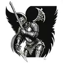 a knight holding a sword and has one demon wing and one angel wing  tattoo design idea