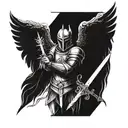 a knight holding a sword and has one demon wing and one angel wing  tattoo design idea