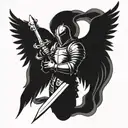 a knight holding a sword and has one demon wing and one angel wing  tattoo design idea