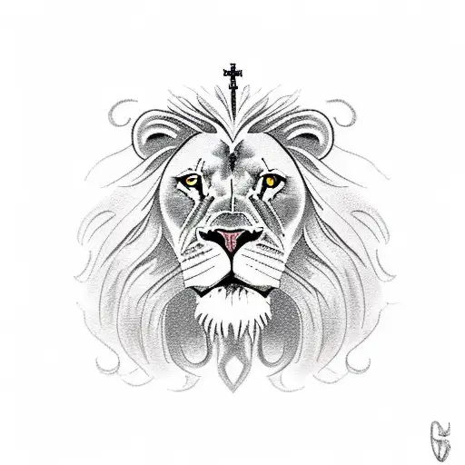 Majestic looking lion with Christian cross incorporated in the eye tattoo design idea