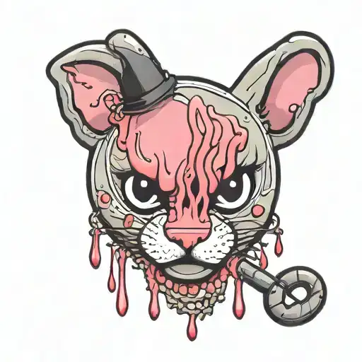 eye dripping blood and kaws and pink panther holding it up in the air  tattoo design idea