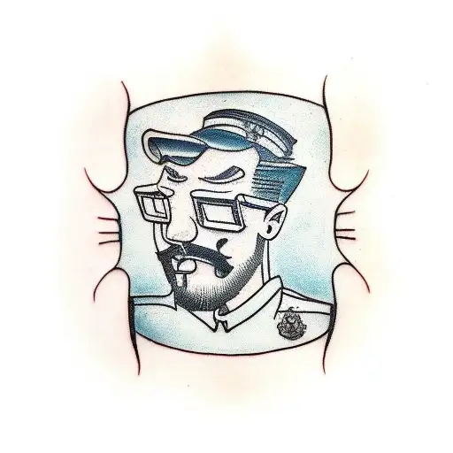 man sitting down legs crossed with his face looking down tattoo design idea