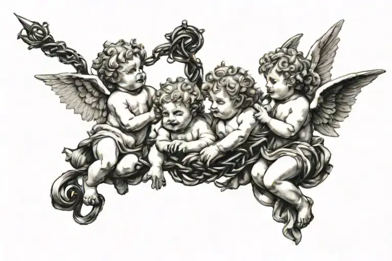 cherubs with barbed wire tattoo design idea