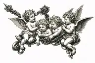 cherubs with barbed wire tattoo design idea