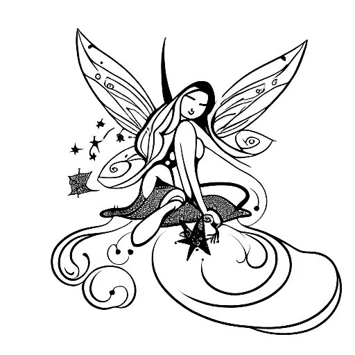 fairy flying with cancer zodiac sign and stars  tattoo design idea