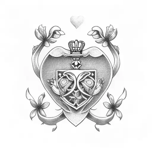 American traditional claddagh with flowers surrounding the claddagh tattoo design idea