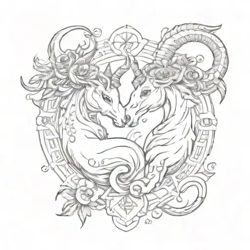 capricorn zodiac, cancer zodiac sign intertwined representing love tattoo design idea
