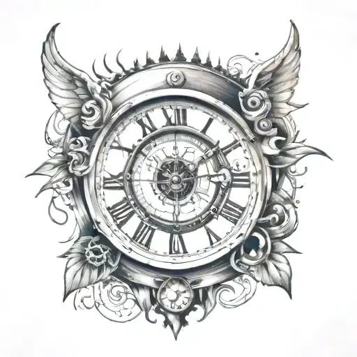 Analog clock time 3:23 with an eye ball inside with a digital date of 11-28-2024 tattoo design idea