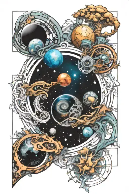 space and fractals Fibonacci sequence tattoo design idea