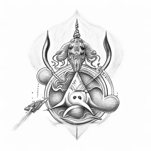 Trident with Neptune watching over a ship with st jude tattoo design idea