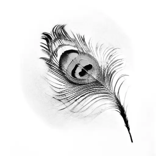 peacock feather with "i love you" into it tattoo design idea