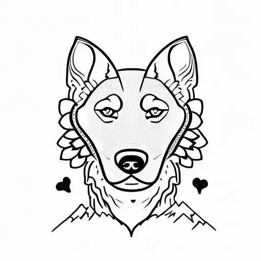 A minimalist tattoo design of a silhouette of a Belgian Malinois dog against a mountain backdrop, symbolizing your love for both your dog and the outdoors. tattoo design idea