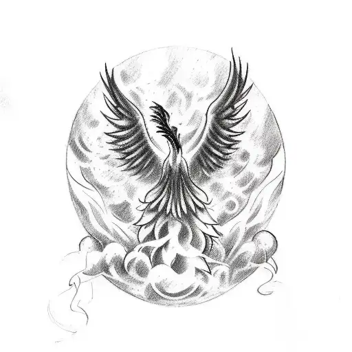 A sketch style tattoo of a powerful phoenix rising from the ashes, symbolizing strength and resilience. tattoo design idea