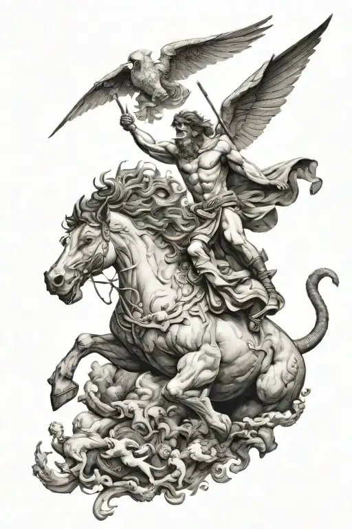 Battle between bellerophon and chimera tattoo design idea