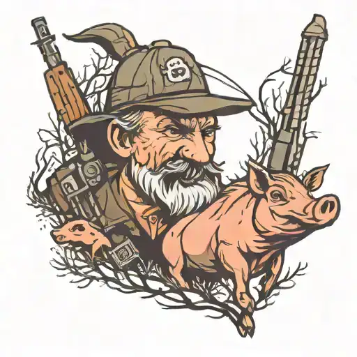 father and daughter hog hunting   tattoo design idea