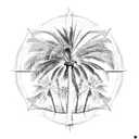 Palm Tree in background with 3D compass and rope tattoo design idea