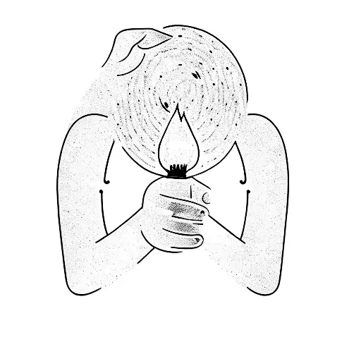 a woman holding a light bulb with a match in the bulb tattoo design idea