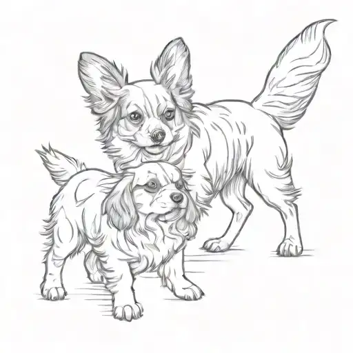 cavalier king charles Spaniel playing with corgi tattoo design idea
