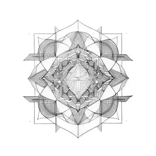geometric negative space sleeve tattoo design idea