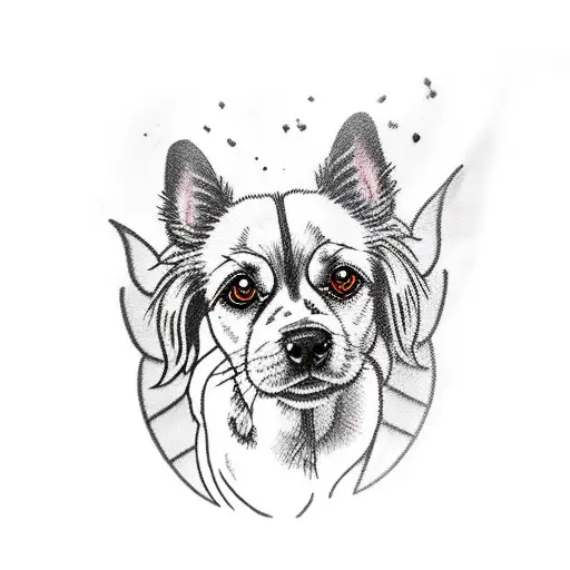 dog with patch on left eye with wings tattoo design idea