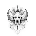 dog with patch on left eye with wings tattoo design idea