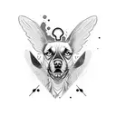 dog with patch on left eye with wings tattoo design idea