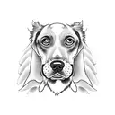 dog with patch on left eye with wings tattoo design idea