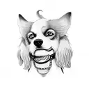 dog with patch on left eye with wings tattoo design idea