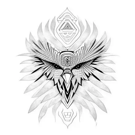 Create a maori-inspired eagle with intricate patterns and feathers tattoo design idea