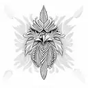 Create a maori-inspired eagle with intricate patterns and feathers tattoo design idea