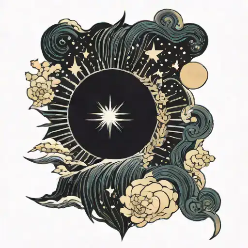 starry night inside sun  tattoo design idea