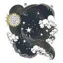 starry night inside sun  tattoo design idea