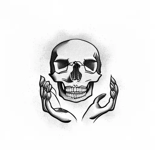 Skull reaching out with hand with arizona desert in skull outline tattoo design idea